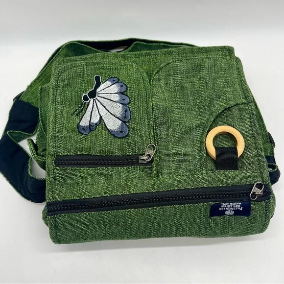 Elegant Green Crossbody Bag with Butterfly Embroidery, Handmade Ethical Bag - Picture 8 of 15
